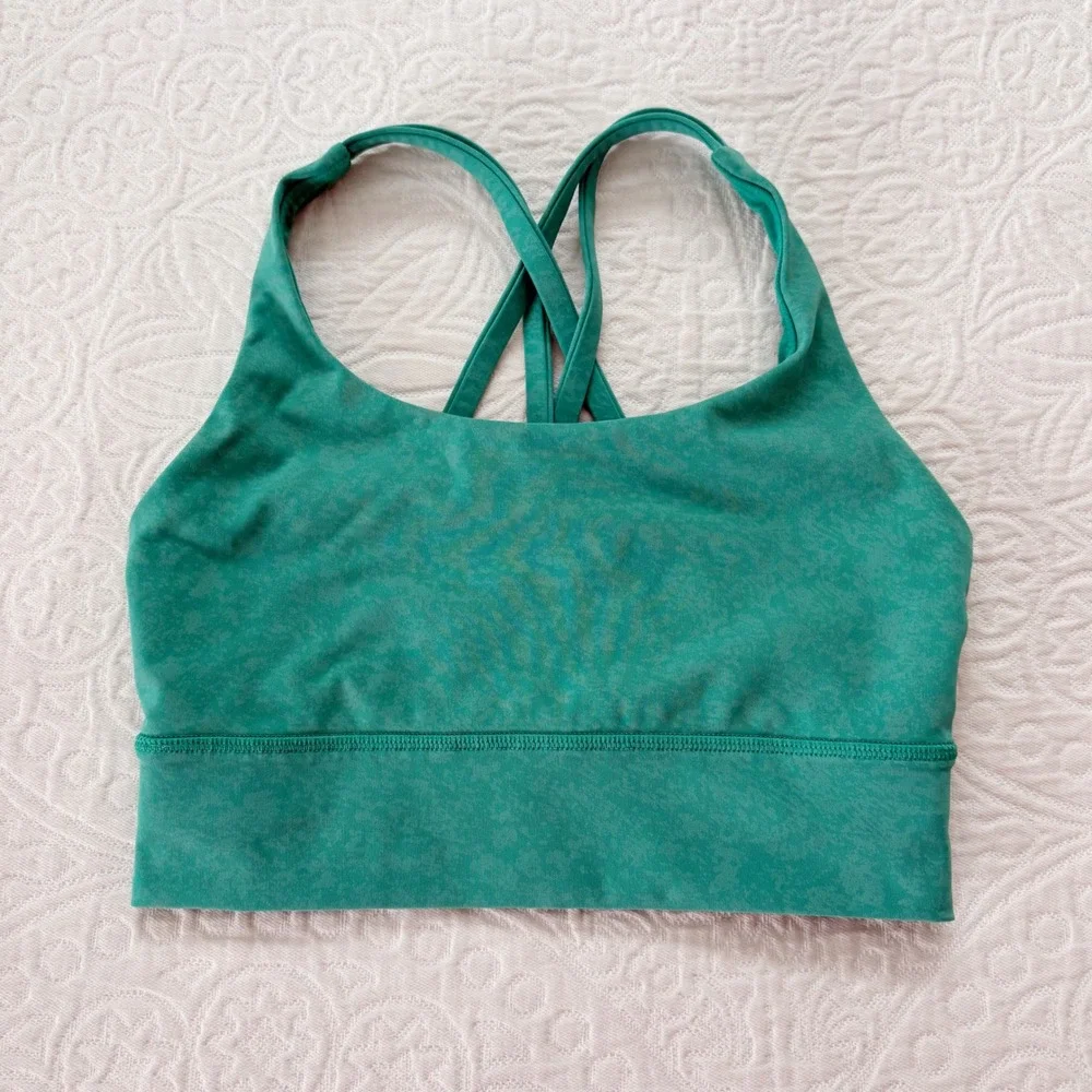 Lululemon Energy Longline Bra,‎ Blaze Maldives Green Medium Support Sz 4